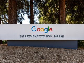 Google company sign on Charleston Road in Mountain View, California