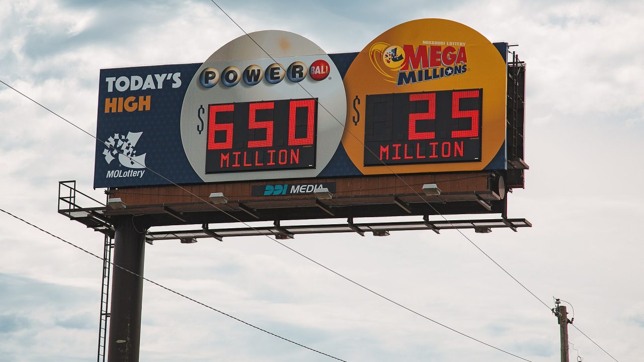 A roadside billboard advertising Powerball and Mega Millions jackpots in Missouri (file photo from 2017)