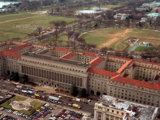 Aerial view of the Herbert C. Hoover Building, headquarters of the U.S. Department of Commerce, in Washington (file photo)